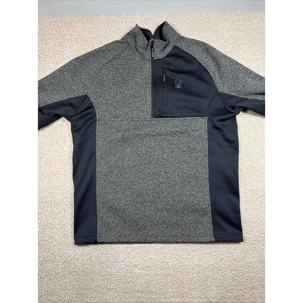 Spyder Full Zip Fleece Jacket Gray Black Mens Textured Knit Mock Neck XL